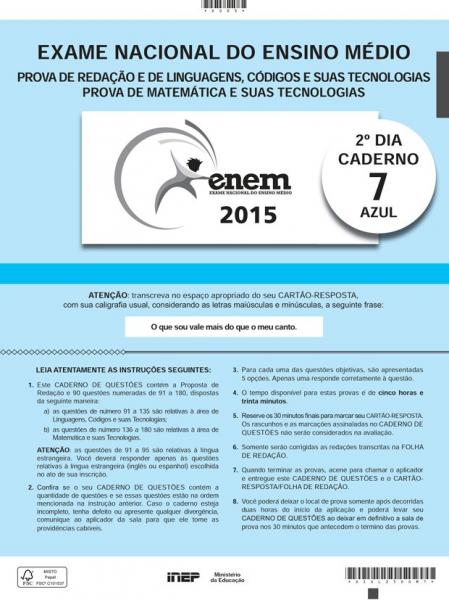 Questão INEP - 2015 - ENEM - Exame Nacional do Ensino Médio