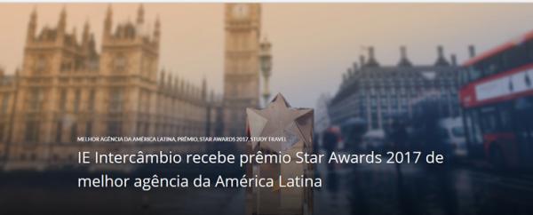 IE Intercâmbio recebe prêmio Star Awards 2017 de melhor agência da América Latina